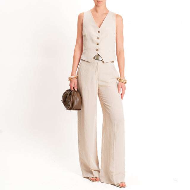 Tensione in-Completo gilet+pantalone misto lino - gesso