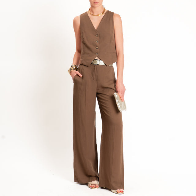 Tensione in-Completo gilet+pantalone misto lino - tabacco