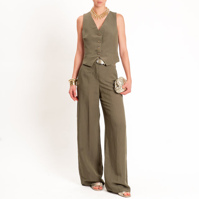 Tensione in-Completo gilet+pantalone misto lino - militare