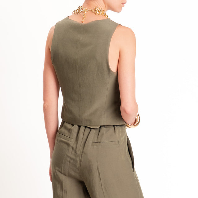 Tensione in-Completo gilet+pantalone misto lino - militare