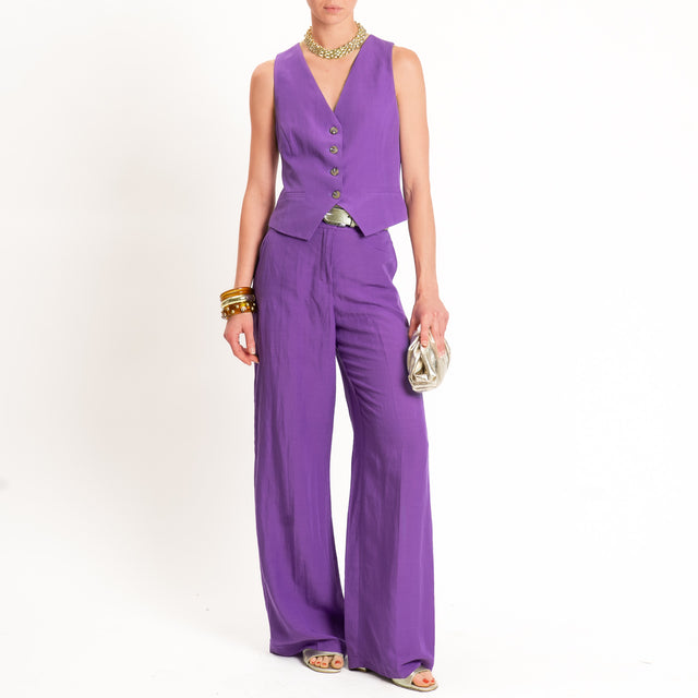 Tensione in-Completo gilet+pantalone misto lino - viola