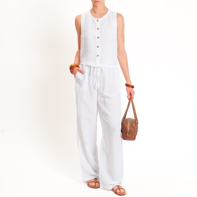 Tensione in-Completo gilet+pantalone misto lino - bianco