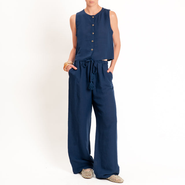 Tensione in-Completo gilet+pantalone misto lino - blu