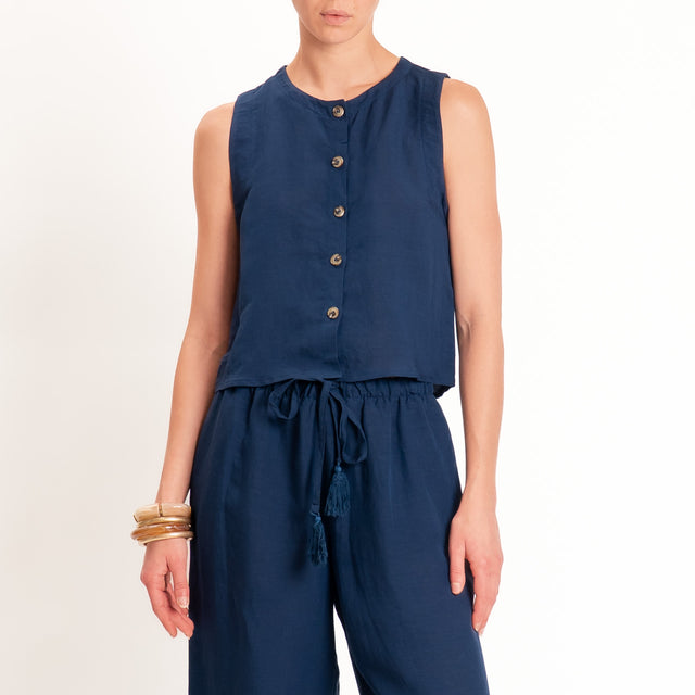 Tensione in-Completo gilet+pantalone misto lino - blu