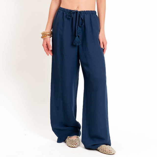 Tensione in-Completo gilet+pantalone misto lino - blu