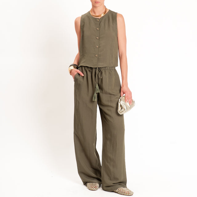 Tensione in-Completo gilet+pantalone misto lino - militare
