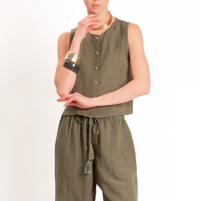 Tensione in-Completo gilet+pantalone misto lino - militare