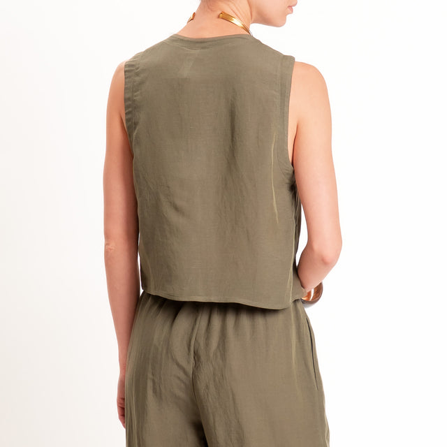 Tensione in-Completo gilet+pantalone misto lino - militare