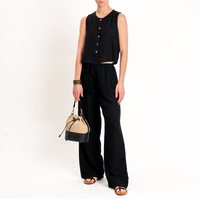 Tensione in-Completo gilet+pantalone misto lino - nero