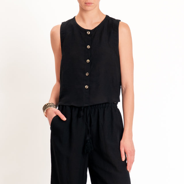 Tensione in-Completo gilet+pantalone misto lino - nero
