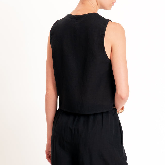 Tensione in-Completo gilet+pantalone misto lino - nero