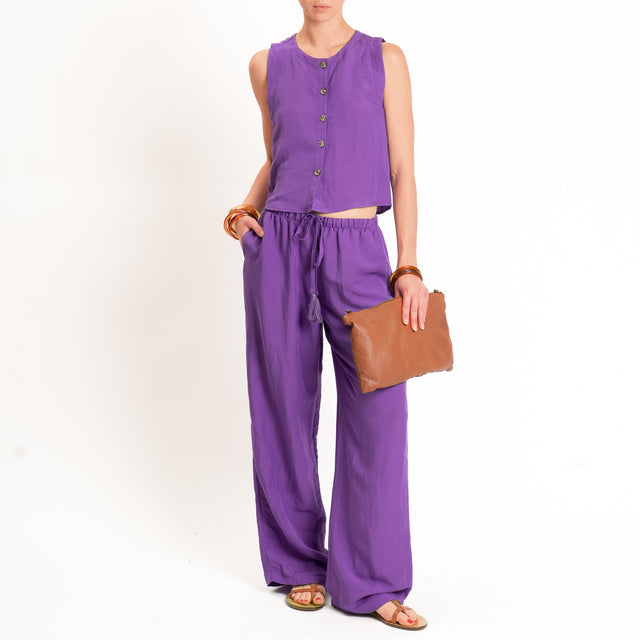 Tensione in-Completo gilet+pantalone misto lino - viola