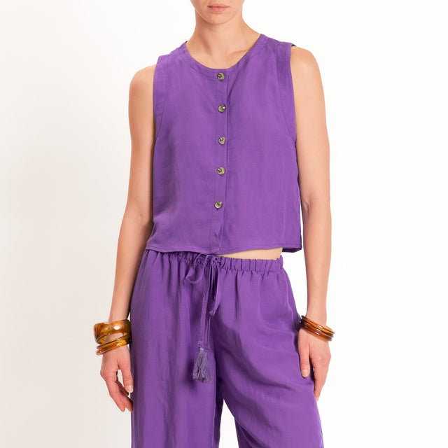 Tensione in-Completo gilet+pantalone misto lino - viola