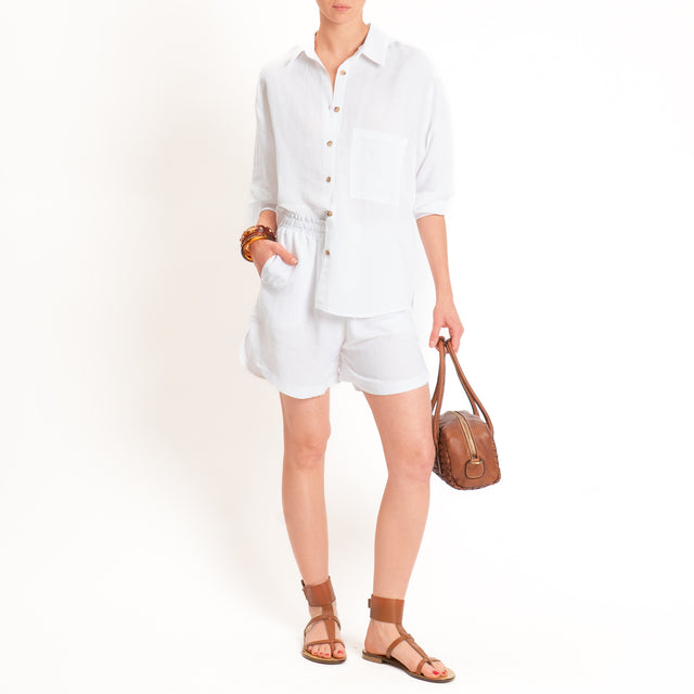 Tensione in-Completo camicia+shorts misto lino - bianco