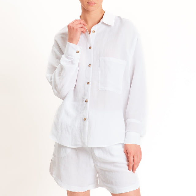 Tensione in-Completo camicia+shorts misto lino - bianco