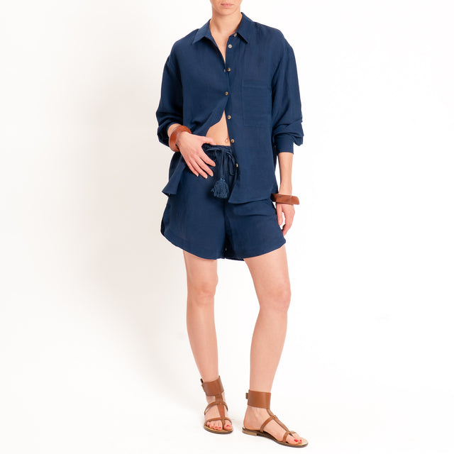 Tensione in-Completo camicia+shorts misto lino - blu
