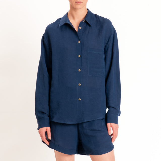 Tensione in-Completo camicia+shorts misto lino - blu