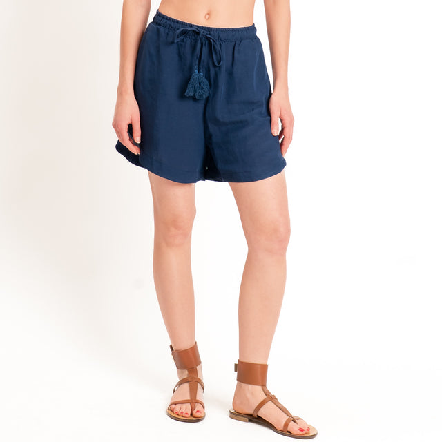 Tensione in-Completo camicia+shorts misto lino - blu