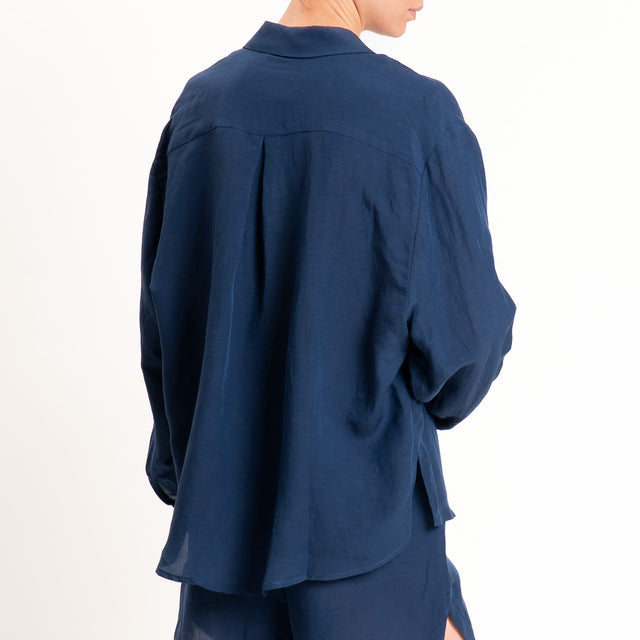 Tensione in-Completo camicia+shorts misto lino - blu