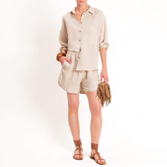 Tensione in-Completo camicia+shorts misto lino - gesso