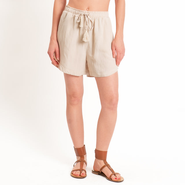 Tensione in-Completo camicia+shorts misto lino - gesso