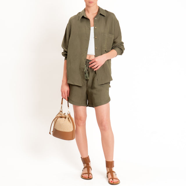 Tensione in-Completo camicia+shorts misto lino - militare