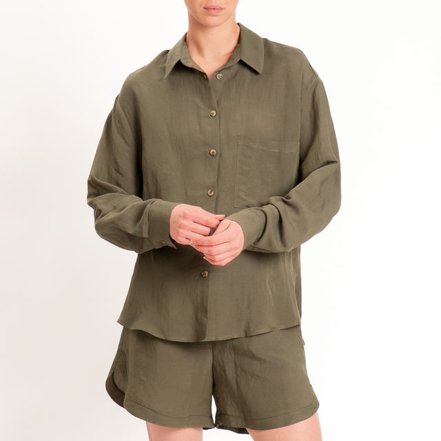 Tensione in-Completo camicia+shorts misto lino - militare