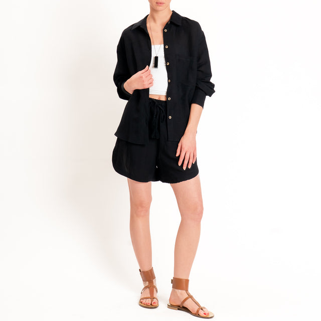 Tensione in-Completo camicia+shorts misto lino - nero