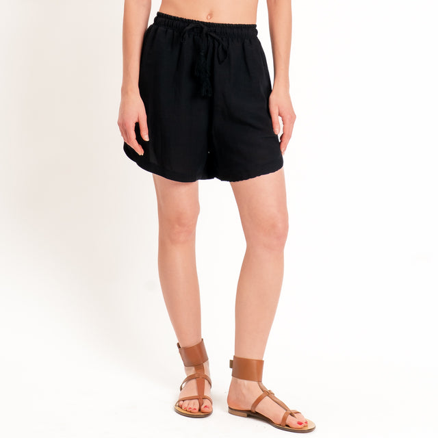 Tensione in-Completo camicia+shorts misto lino - nero