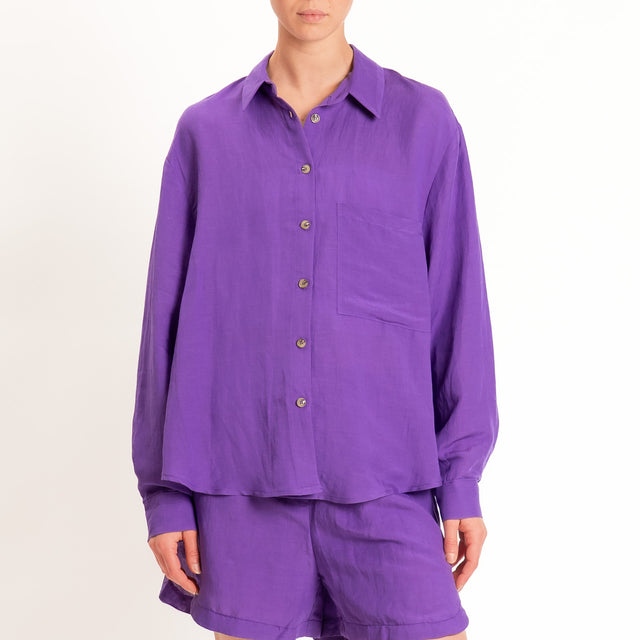 Tensione in-Completo camicia+shorts misto lino - viola