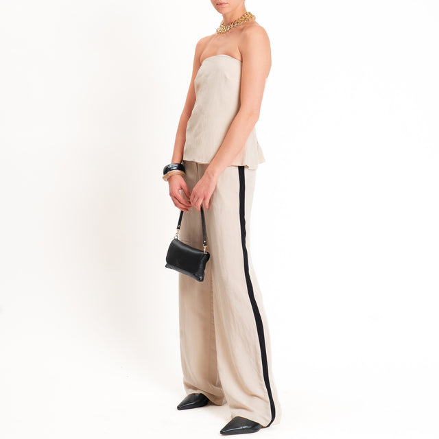 Tensione in-Completo top a fascia+pantalone misto - gesso/nero