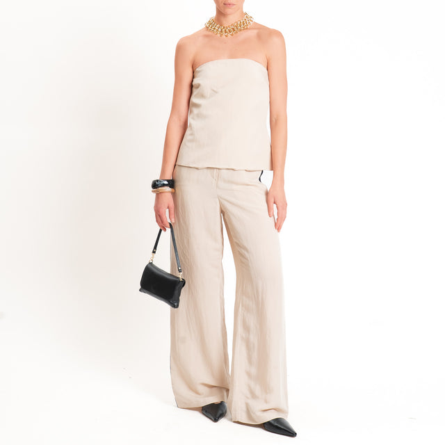 Tensione in-Completo top a fascia+pantalone misto - gesso/nero