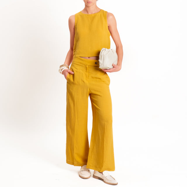 Tensione in-Completo Top e pantalone misto lino - Senape