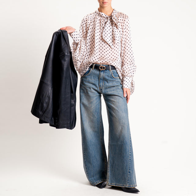 Tensione in-Camicia pois manica palloncino - panna/nero