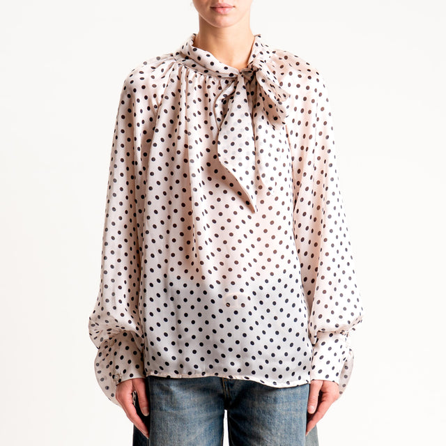 Tensione in-Camicia pois manica palloncino - panna/nero