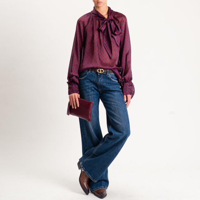 Tensione in-Camicia pois manica palloncino - vino/blu