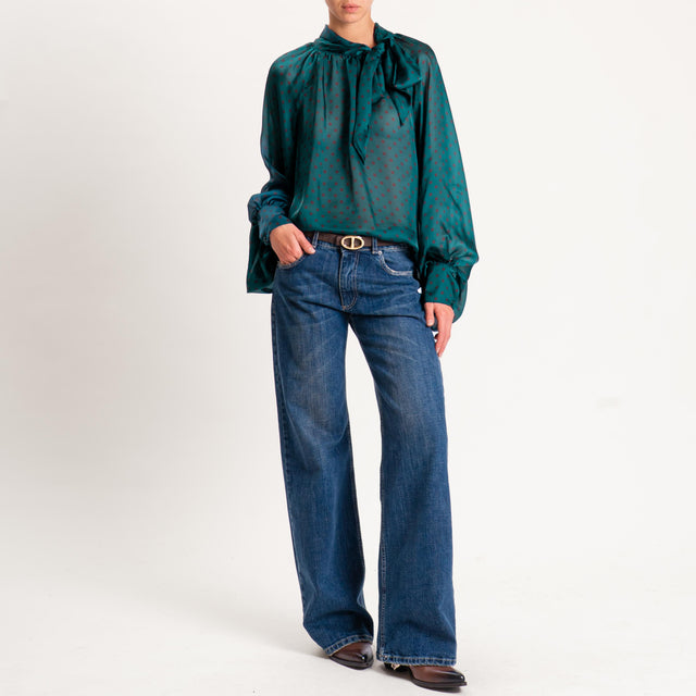 Tensione in-Camicia pois manica palloncino - verde/moro