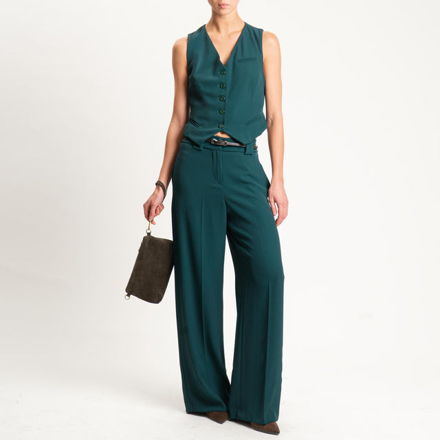Tensione in-Completo gilet e pantalone tessuto fluido - VERDE