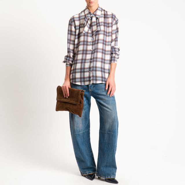 Tensione in-Camicia check con fiocco - latte/antracite/cuoio