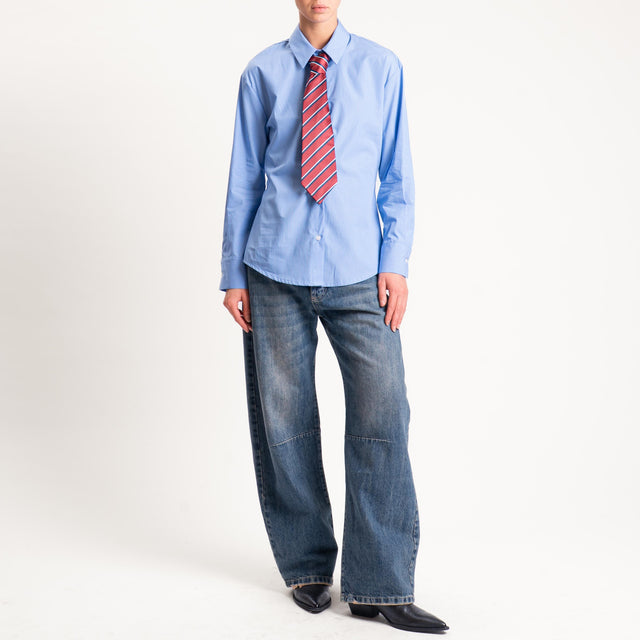 Tensione in-Camicia gessata con cravatta - celeste/vino/blu