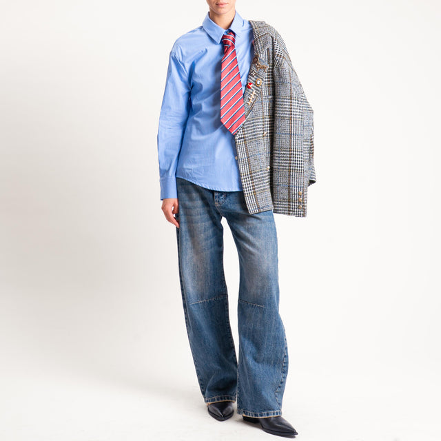 Tensione in-Camicia gessata con cravatta - celeste/vino/blu
