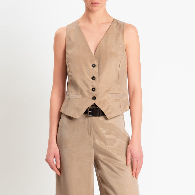 Tensione in-Gilet tessuto cupro - sabbia