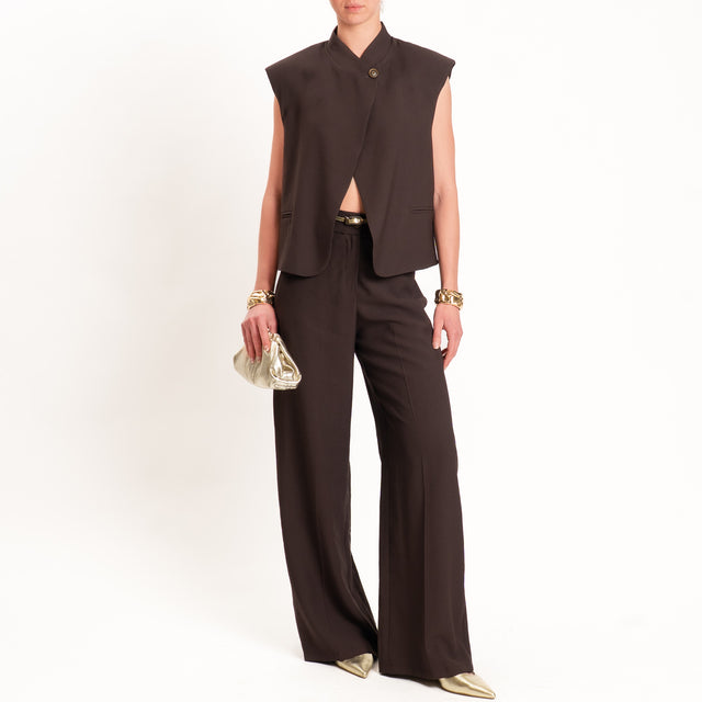 Tensione in-Pantalone wide leg elastico dietro - moro