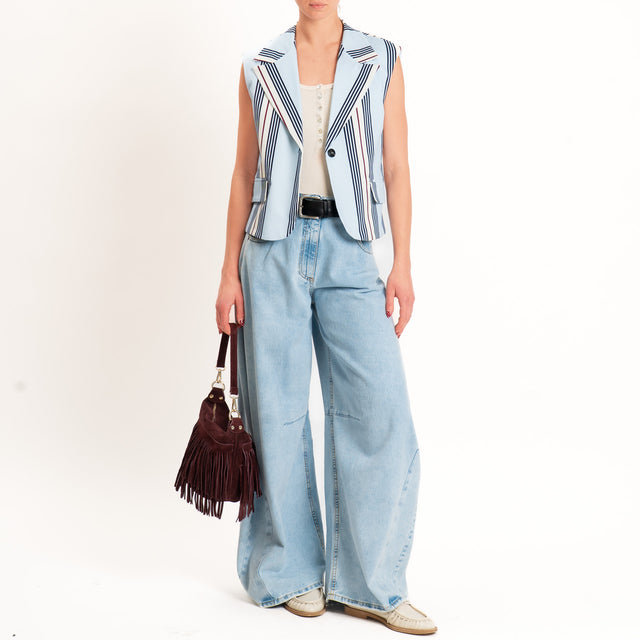 Tensione in-Gilet a righe un bottone - cielo/latte/vino