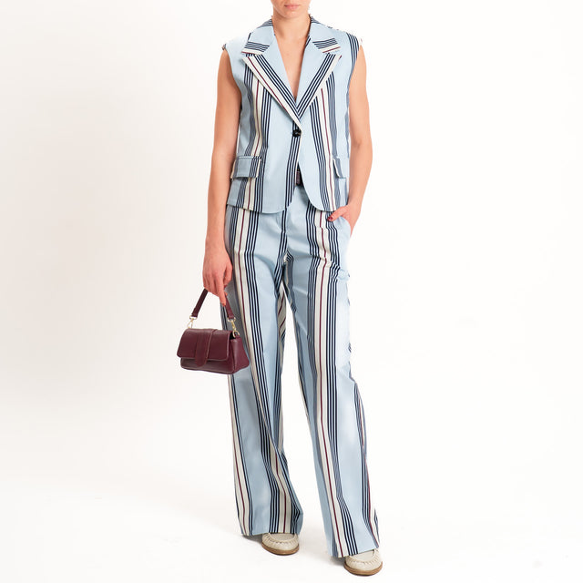 Tensione in-Gilet a righe un bottone - cielo/latte/vino
