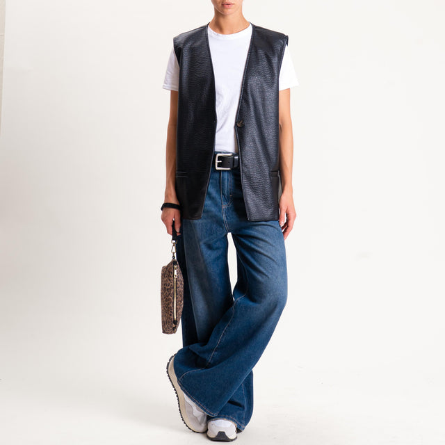 Tensione in-Gilet similpelle un bottone - nero