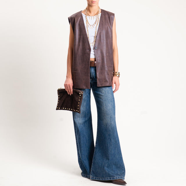 Tensione in- Gilet over similpelle invecchiata - moro