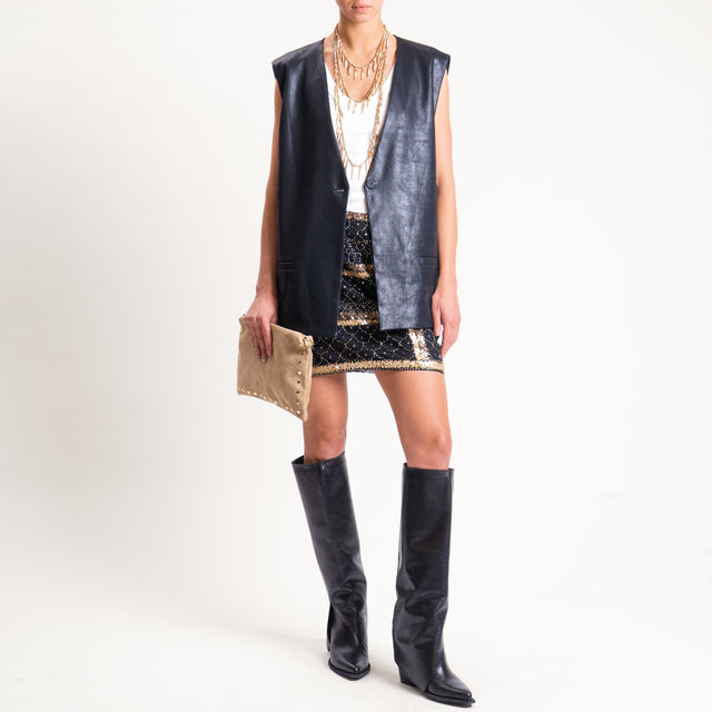 Tensione in- Gilet over similpelle invecchiata - nero