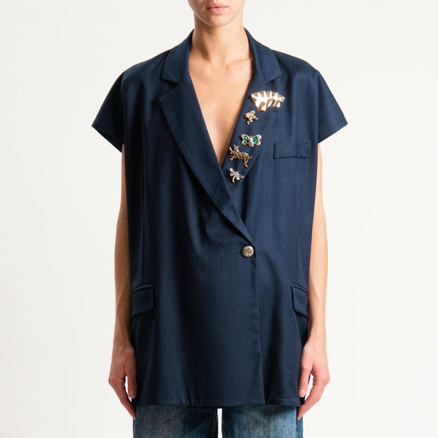 Tensione in-Giacca smanicata gessata con spille - blu