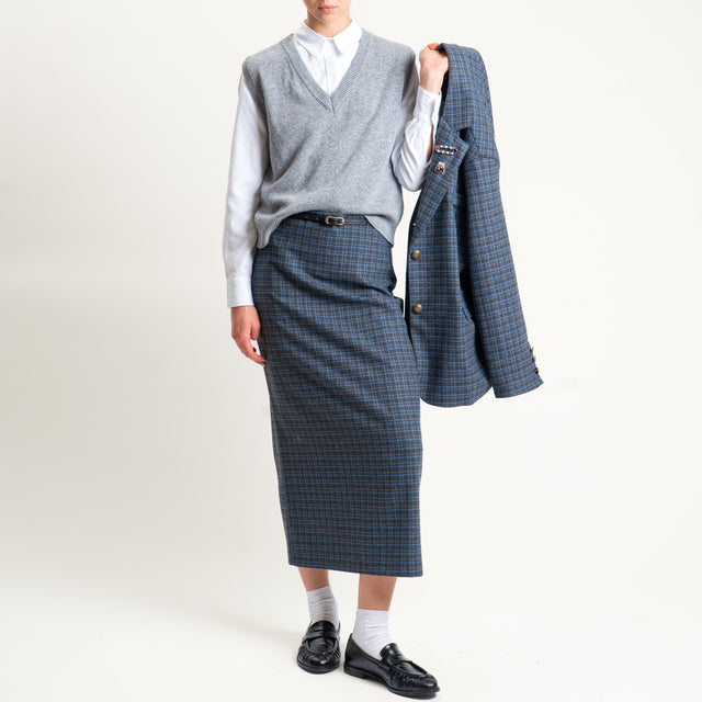 Tensione in- Gonna a quadri spacco dietro - grigio/azzurro